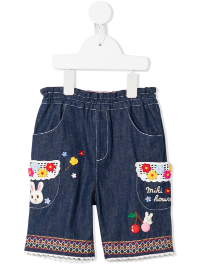 Miki House Kids' Appliqué-detail Denim Shorts In Blue