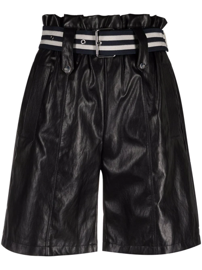 Pinko Belted Faux-leather Shorts In Black