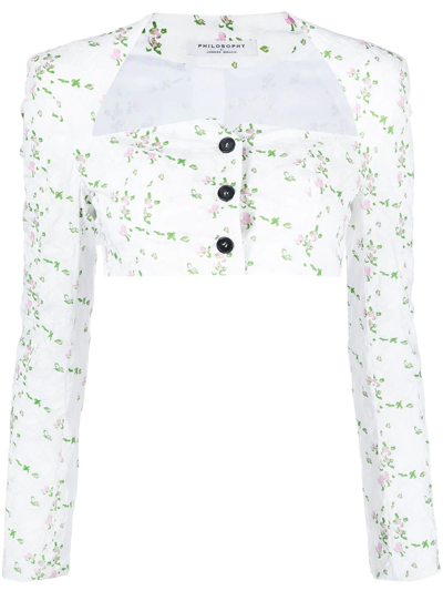 Philosophy Di Lorenzo Serafini Floral-print Cropped Blouse In White