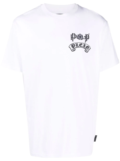 Philipp Plein Gothic Plein Logo-print Crew-neck T-shirt In White
