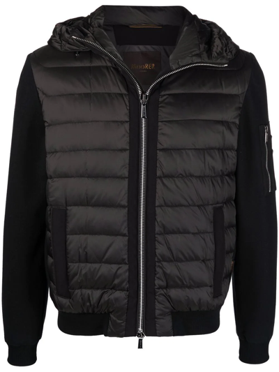 Moorer Hooded Feather-down Bomber Jacket In Black