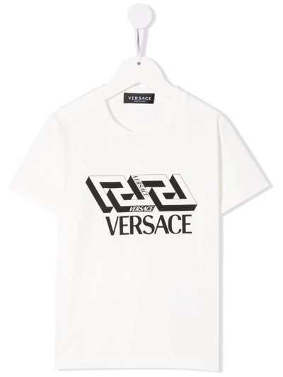 Versace Kids' Logo印花棉t恤 In White