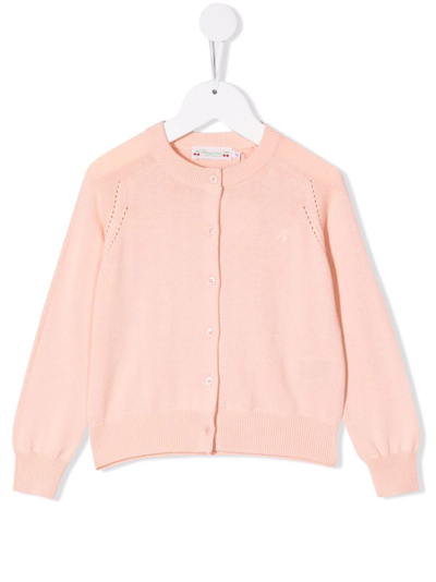 Bonpoint Kids' Fine-knit Cotton Cardigan In Pink
