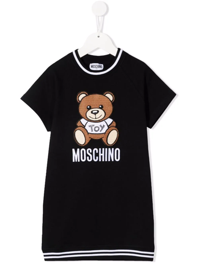 Moschino Kids Black Embroidered Piqué Cotton Dress (4-8 Years)