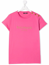 Balmain Teen Button-embellished Logo T-shirt In Pink