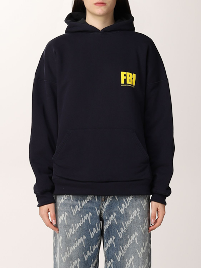 Balenciaga Cotton Sweatshirt With Frontal Print - Atterley In Blue