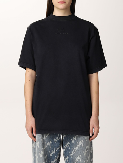 Balenciaga Cotton T-shirt With Logo In Black | ModeSens