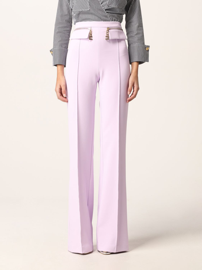 Shop Elisabetta Franchi Trousers In Crepe In Wisteria