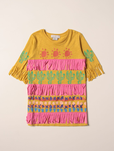 Stella Mccartney Kids'  Dress With Cactus And Fringes In Multicolor