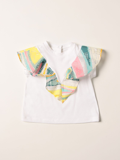 Emilio Pucci Babies' T-shirt With Patterned Rouches In White