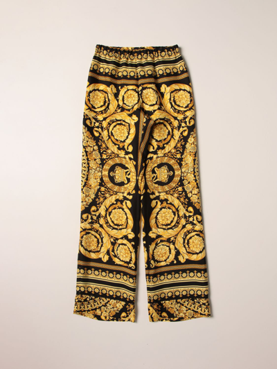 Young Versace Kids' Versace Young Trousers With Baroque Print In Black