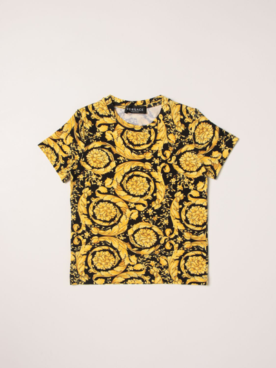 Young Versace Kids' Versace Young Cotton T-shirt With Baroque Print In Black