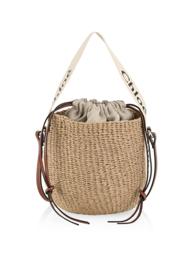Chloé Beige & Off-white Small Woody Basket Bag In Natural White