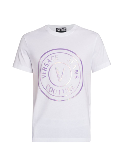 Versace Jeans Couture Iconic Iridescent Emblem Tee In White Gold