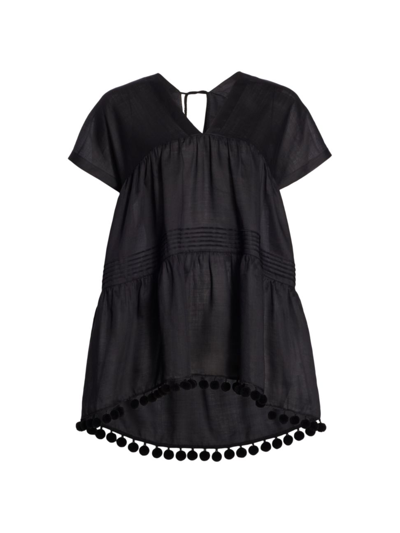 Lafayette 148 Gemma Cloth Pom-trimmed Tunic In Black