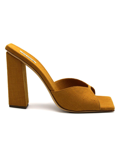 Gia Borghini X Rhw Linen Block-heel Mules In Light Caramel
