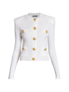 Balmain White Cropped Jacket With Patch Pockets In Blanc