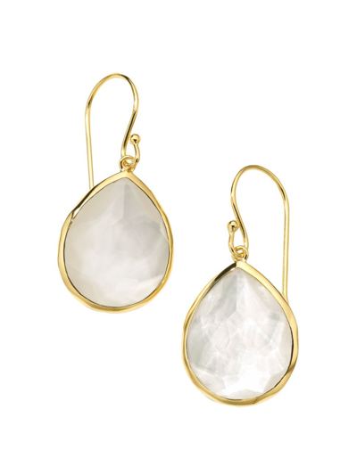 Ippolita Women's Rock Candy 18k Green Gold, Rock Crystal, & Mother-of-pearl Medium Teardrop Earrings In White/gold