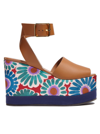 La Doublej High Plateau Floral Ankle-strap Wedge Sandals In Crazy Daisy