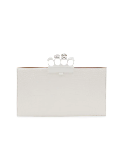Alexander Mcqueen Croc Embossed Flat Pouch In White