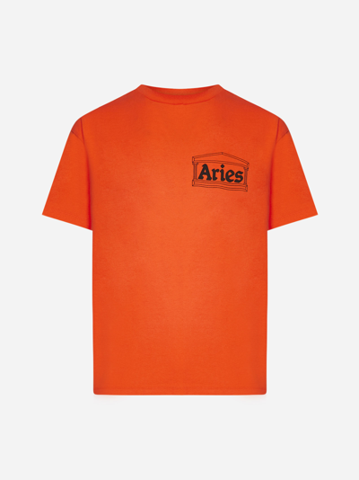 Aries Temple Brand-print Cotton-jersey T-shirt In Orange