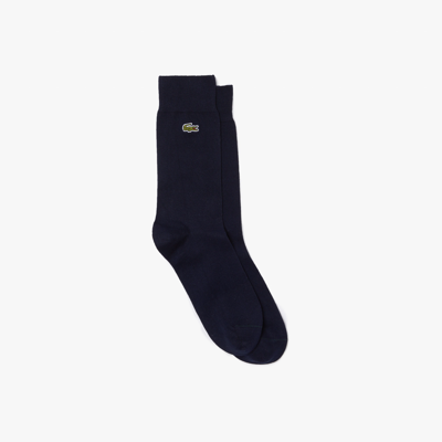 Lacoste Unisex Cotton Blend High-cut Socks - 3 - 5.5 In Blue