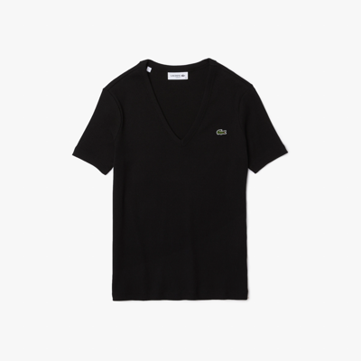 Lacoste Women's Soft Cotton V-neck T-shirt - 42 In Black