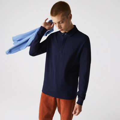 Lacoste Smart Paris Long Sleeve Stretch Cotton Polo - S - 3 In Blue