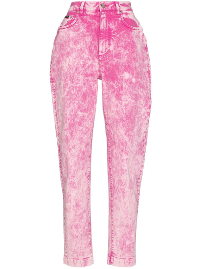Dolce & Gabbana Amber High-waisted Marble-effect Jeans In Pink