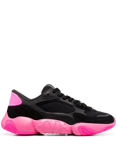 Valentino Garavani Black/fuchsia Bubbleback Low-top Sneakers In Black/neon Pink