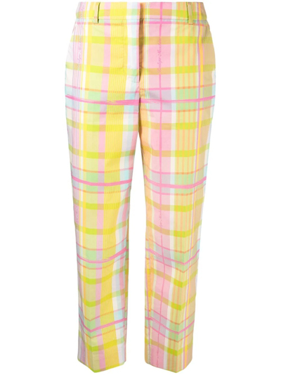 Boutique Moschino Check-print Cropped Trousers In Yellow