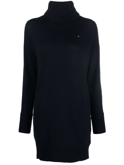 Tommy Hilfiger Roll-neck Wool Knit Dress In Blue