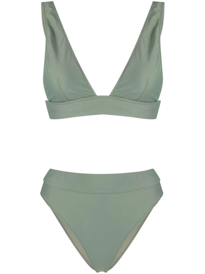 Noire Swimwear High-waisted V-neck Bikini Set In Green