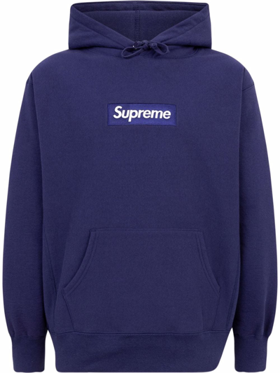 Supreme Box Logo Drawstring Hoodie In Blue