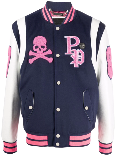 Philipp Plein Embroidered-logo Varsity Jacket In Blue