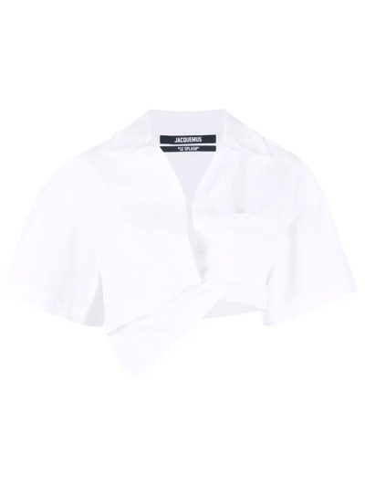 Jacquemus Capri Cropped Cotton-poplin Shirt In White