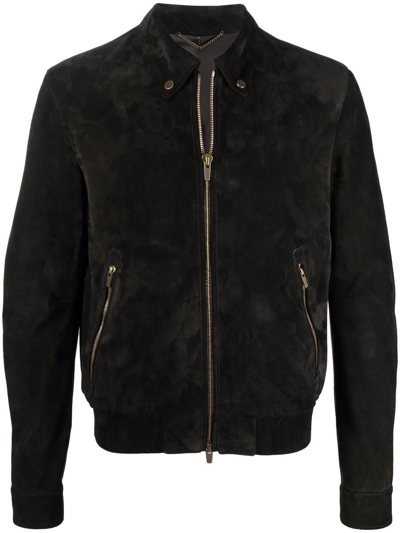 Ajmone Zip-up Leather Jacket In Black