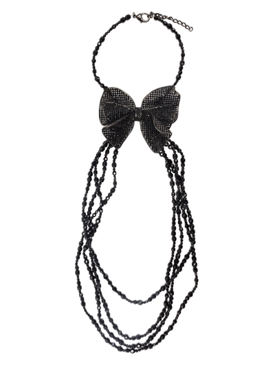 Pre-owned Chanel 2009 Beaded Bow-motif Necklace In Black