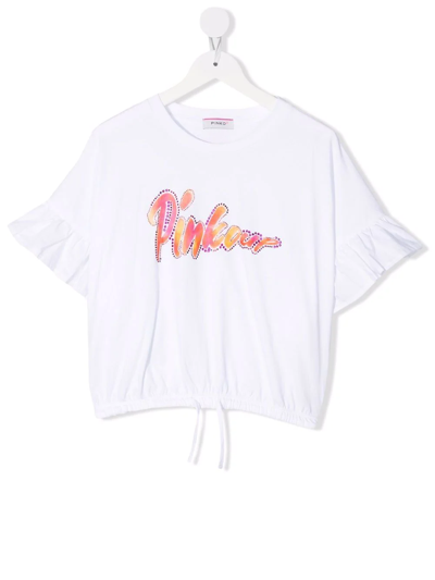 Pinko Teen Logo-print Ruffled T-shirt In White