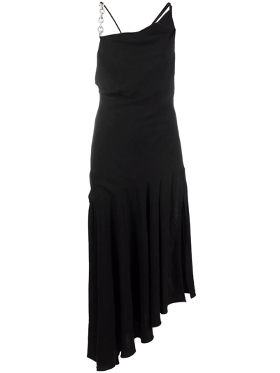 Giuseppe Di Morabito Viscose & Linen Midi Dress W/slit In Black