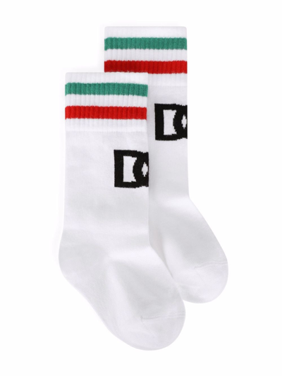 Dolce & Gabbana Kids' Italia Logo-knit Socks In White