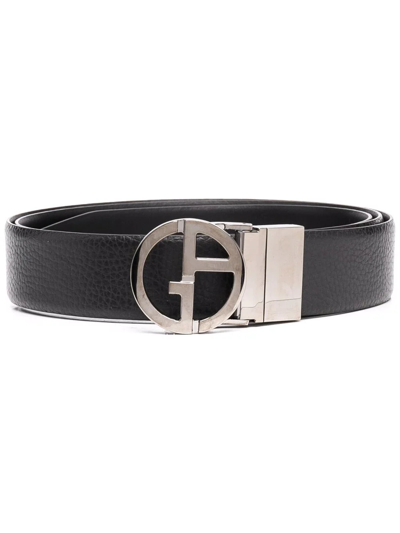 Giorgio Armani Pebbled-effect Buckled Belt In Black