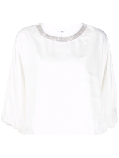 Fabiana Filippi Beaded-collar Gauze Silk Blouse In White