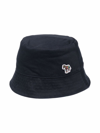 Paul Smith Junior Kids' Zebra-patch Bucket Hat In Blue