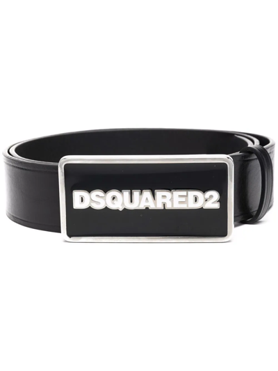 Dsquared2 Black Logo Buckle Leather Belt In M1507