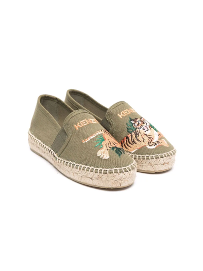 Kenzo Kids' Tiger-embroidered Canvas Espadrilles In Green