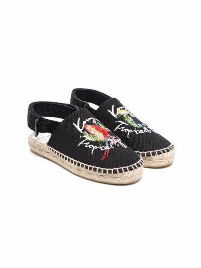 Kenzo Kids' Embroidered Slingback Sandals In Black