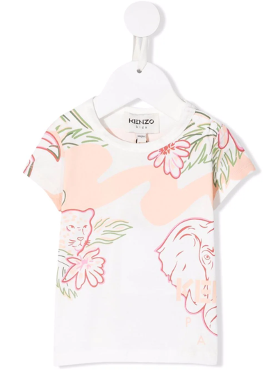 Kenzo Kids' Tropical-print Cotton T-shirt In White