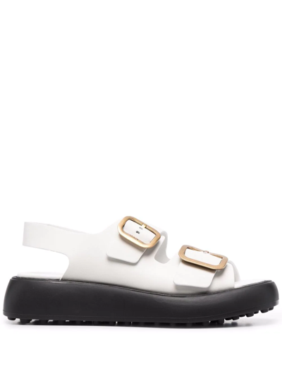 Tod's Buckled Leather Sandals In White