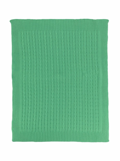 Little Bear Cable-knit Cotton Blanket In Green